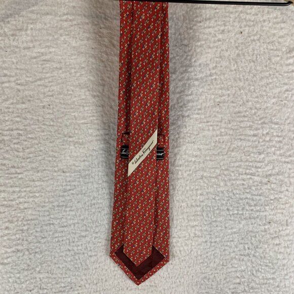 Salvatore Ferragamo Neck Tie Men's Red Dog Bone Print Silk Business Classic 9601 - Picture 4 of 10